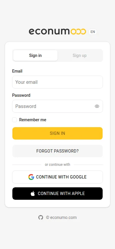 The sign-in page with provider buttons on a phone