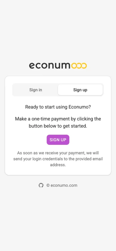 Cloud sign-up screen (mobile)