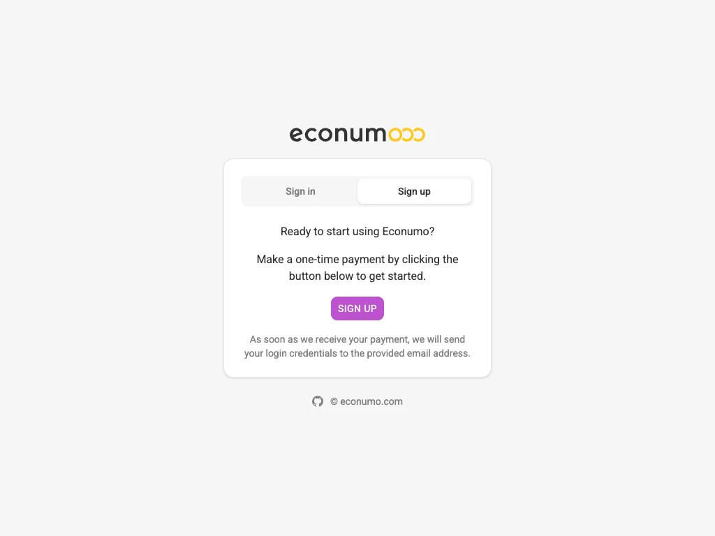 Cloud sign-up screen (tablet)