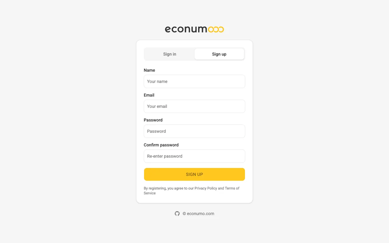 Sign-up screen (desktop)