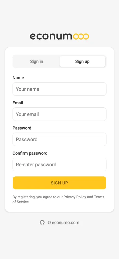 Sign-up screen (mobile)