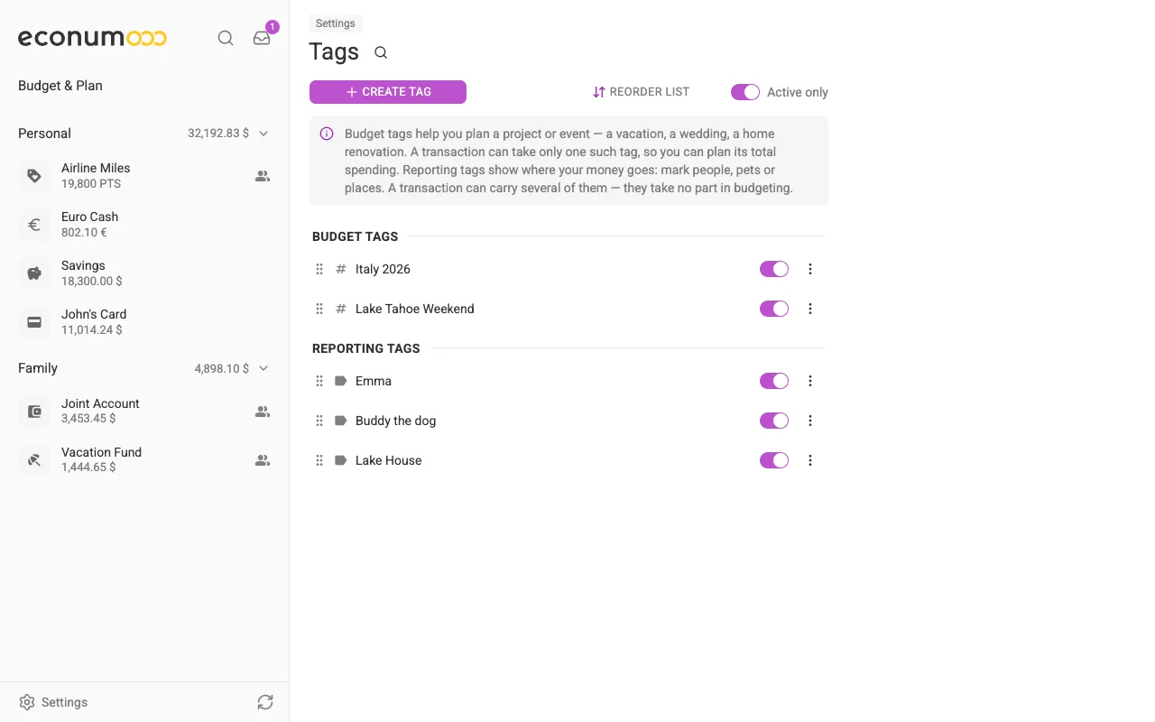 The Tags screen (desktop)