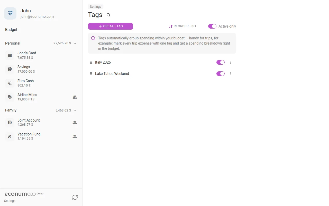 The Tags screen (desktop)