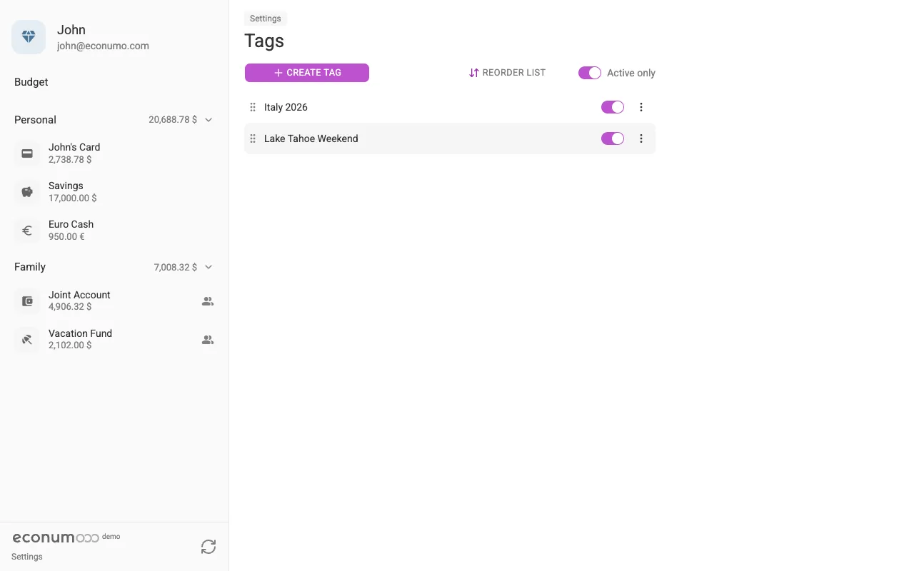 The Tags screen (desktop)