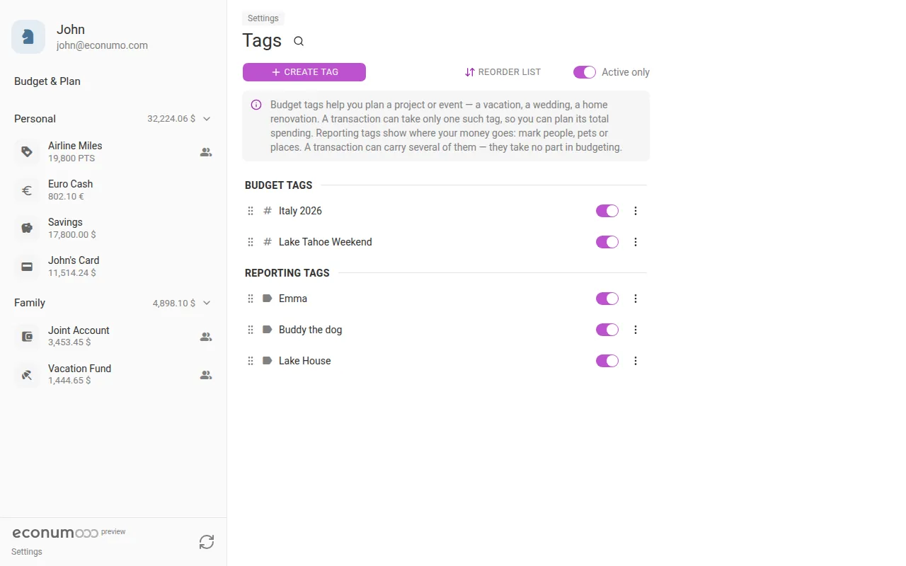 The Tags screen (desktop)