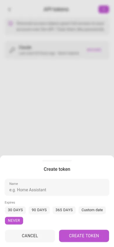 The create-token dialog (mobile)