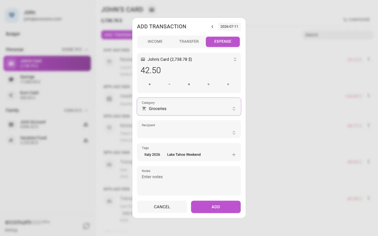 The add-expense dialog (desktop)