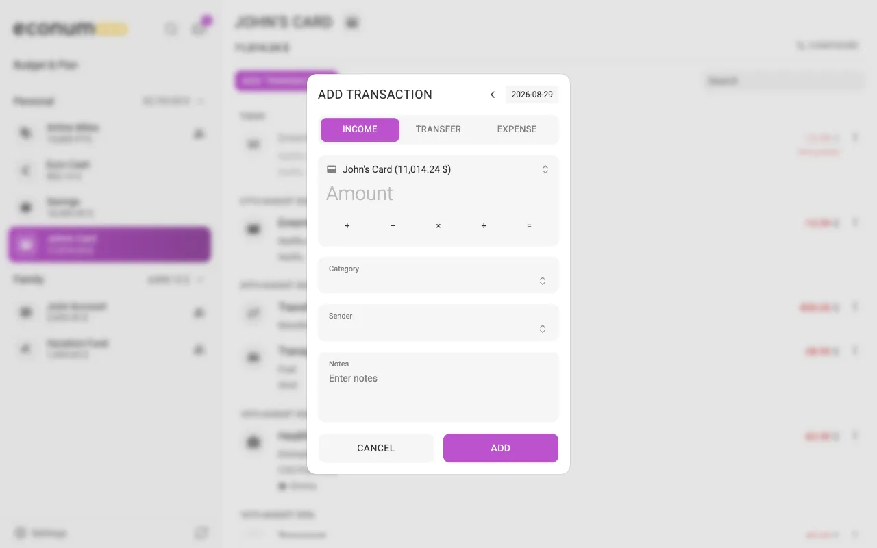 The add-income dialog (desktop)