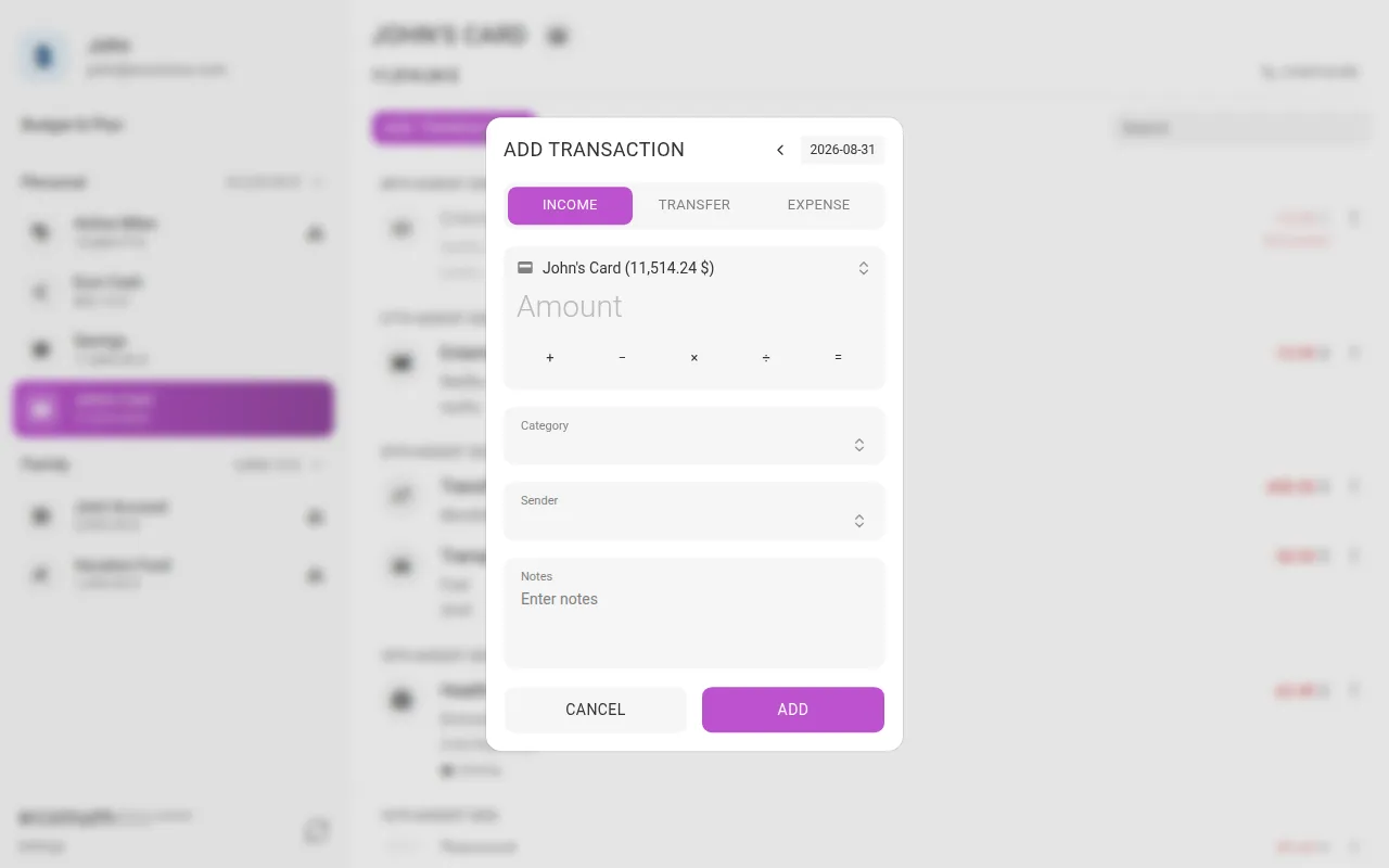 The add-income dialog (desktop)