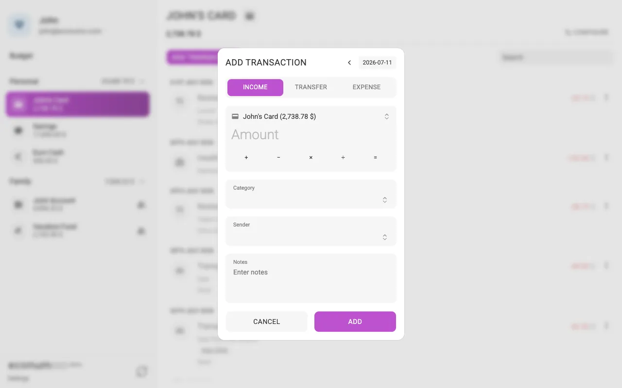 The add-income dialog (desktop)