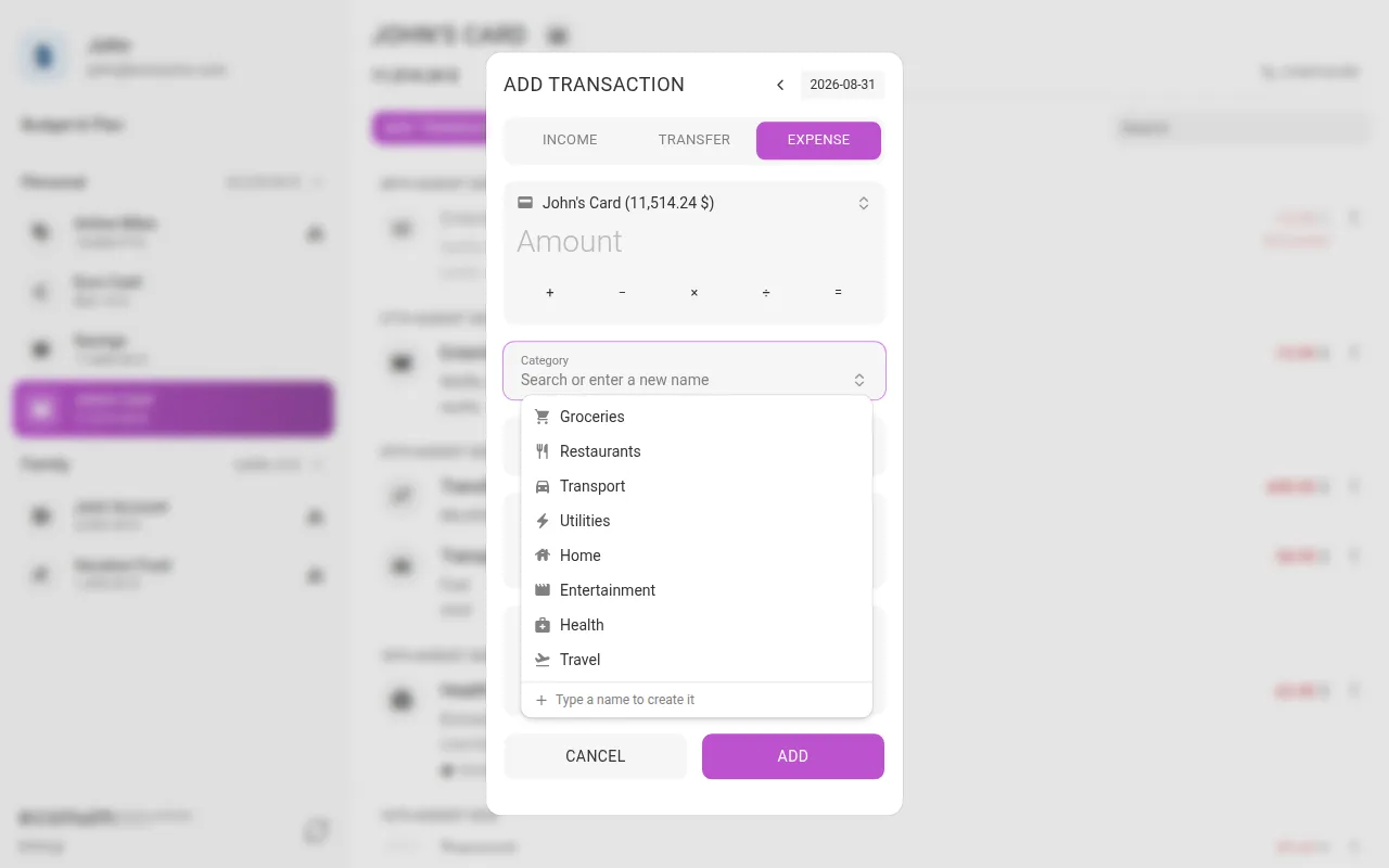 The category picker (desktop)