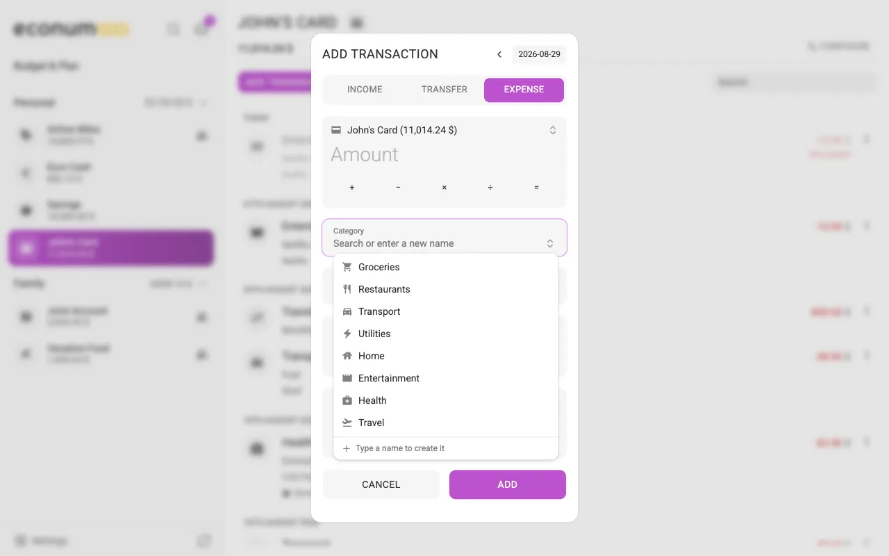 The category picker (desktop)