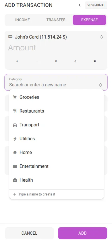 The category picker (mobile)