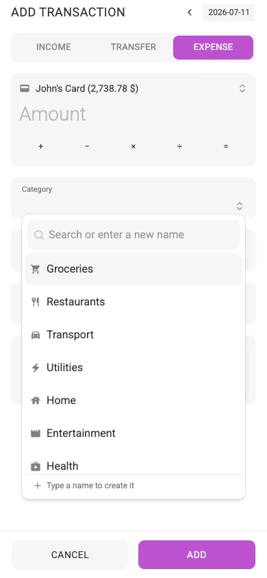 The category picker (mobile)