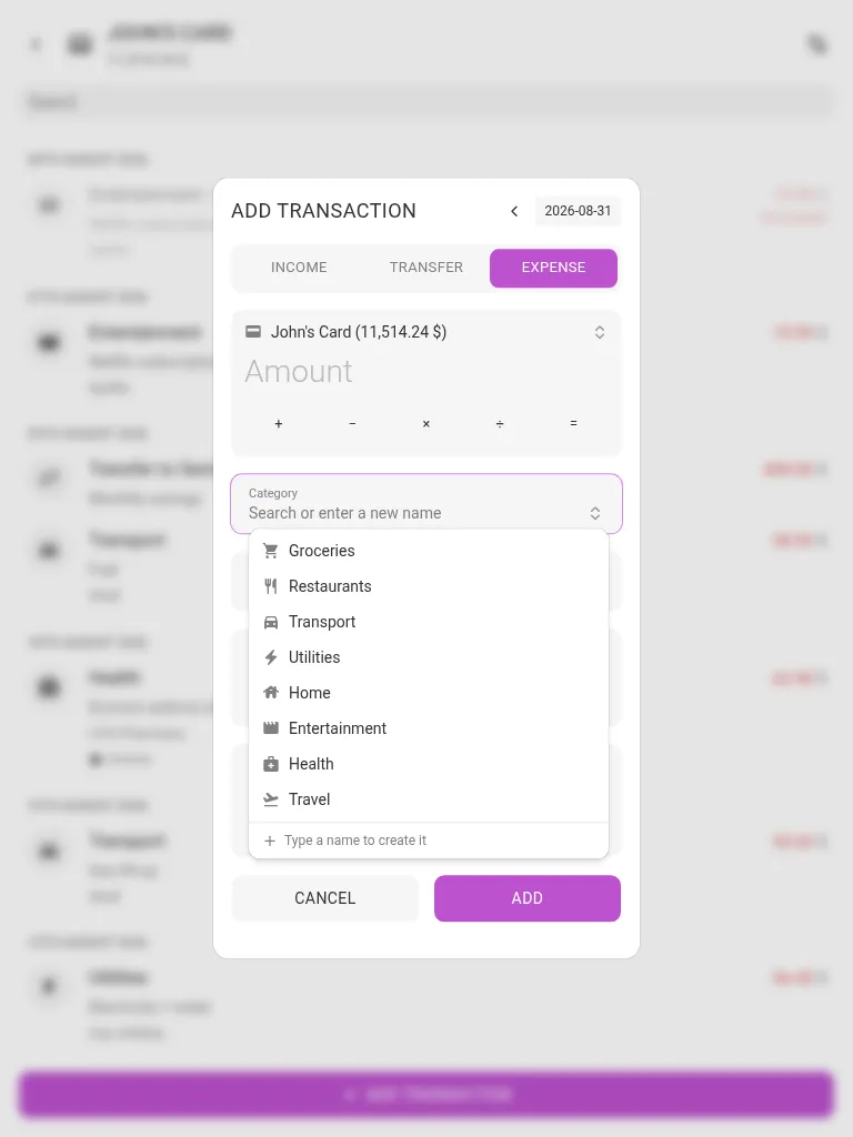 The category picker (tablet)