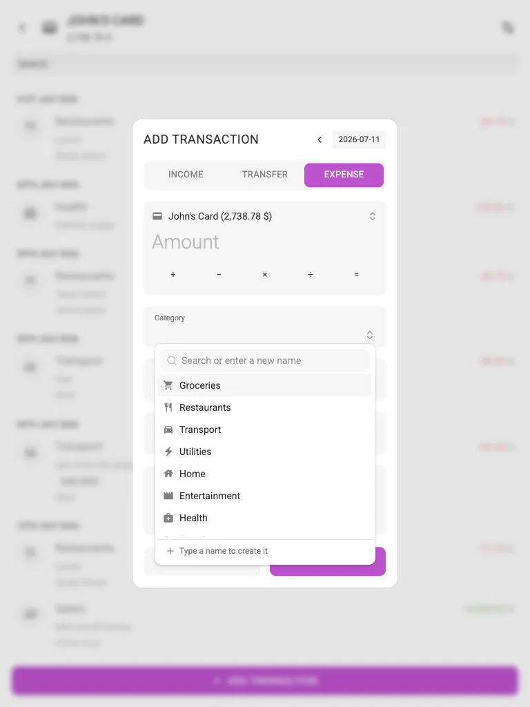 The category picker (tablet)