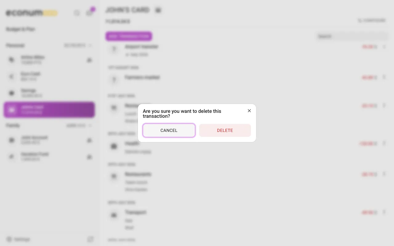The delete confirmation (desktop)