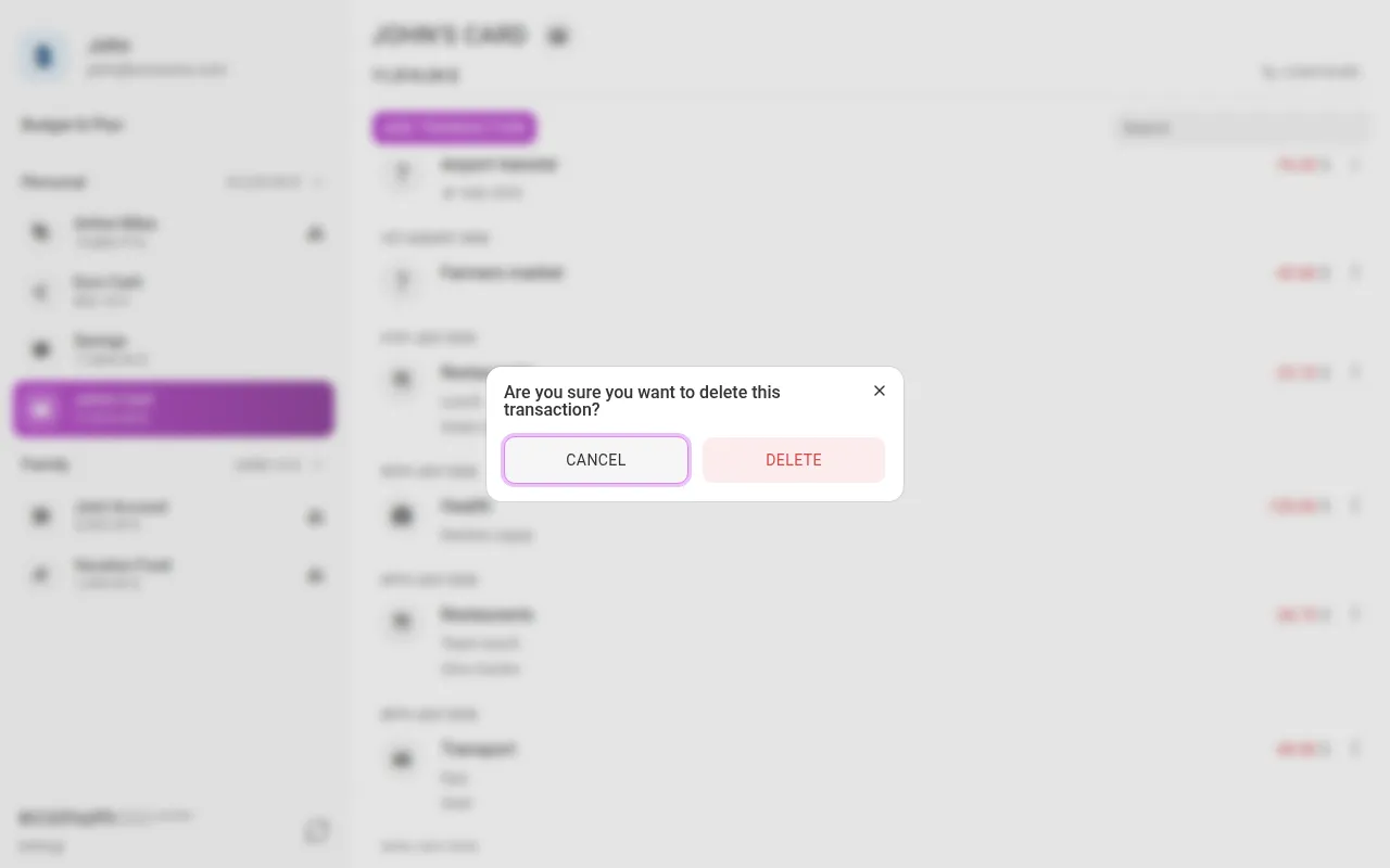 The delete confirmation (desktop)