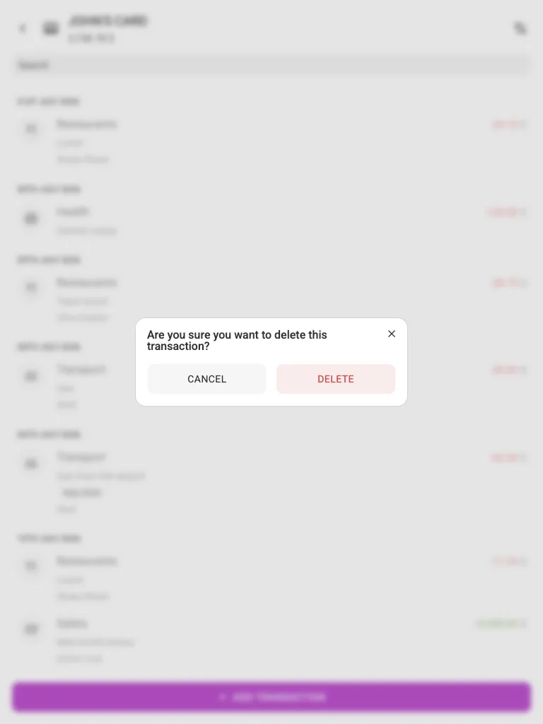 The delete confirmation (tablet)