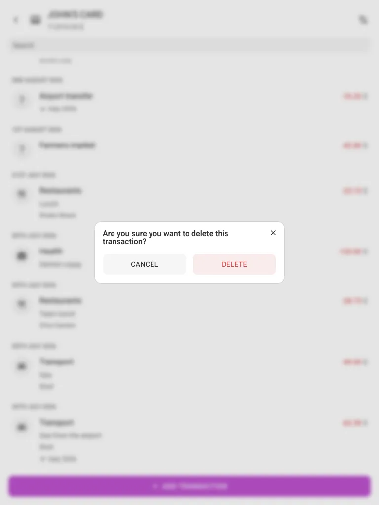 The delete confirmation (tablet)