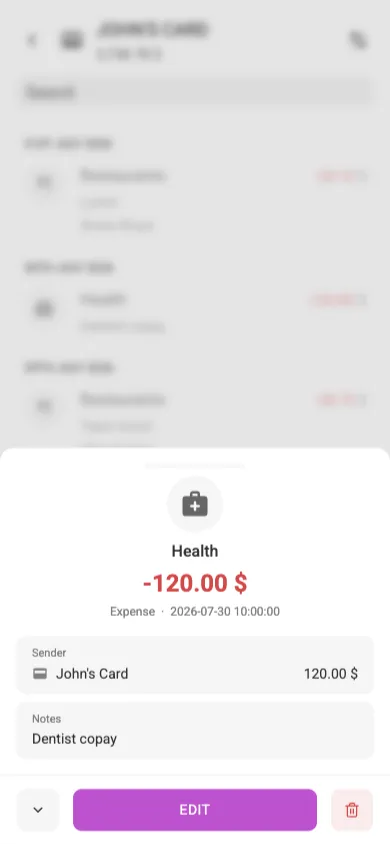 The transaction details sheet (mobile)
