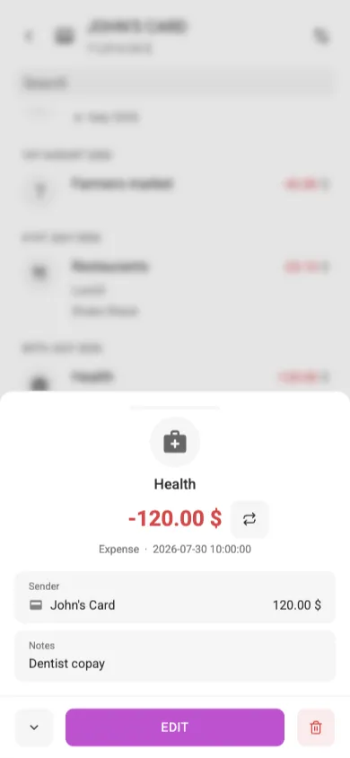 The transaction details sheet (mobile)