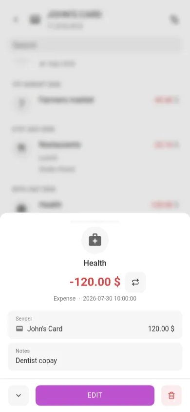 The transaction details sheet (mobile)