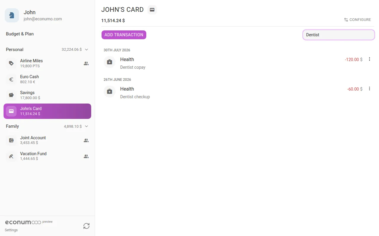 Searching transactions (desktop)