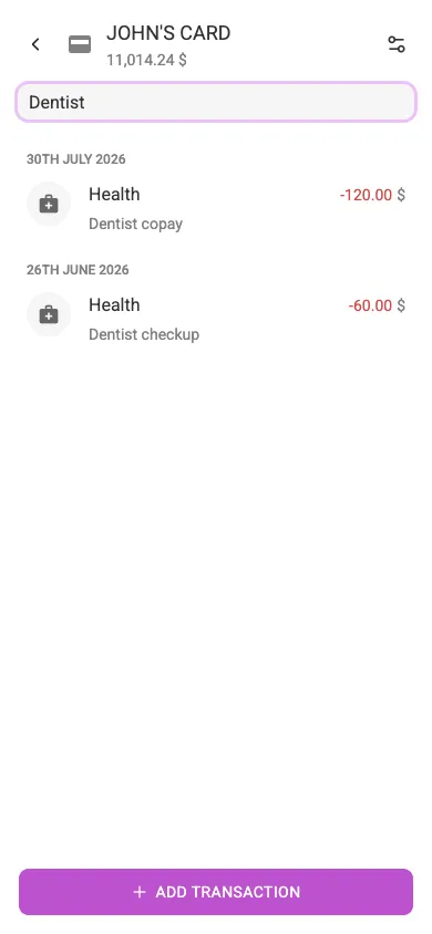 Searching transactions (mobile)