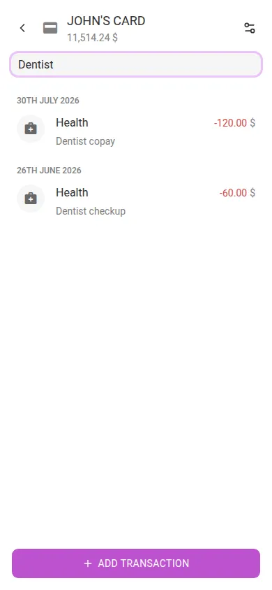 Searching transactions (mobile)