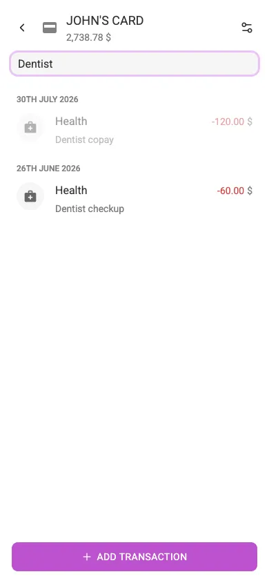 Searching transactions (mobile)