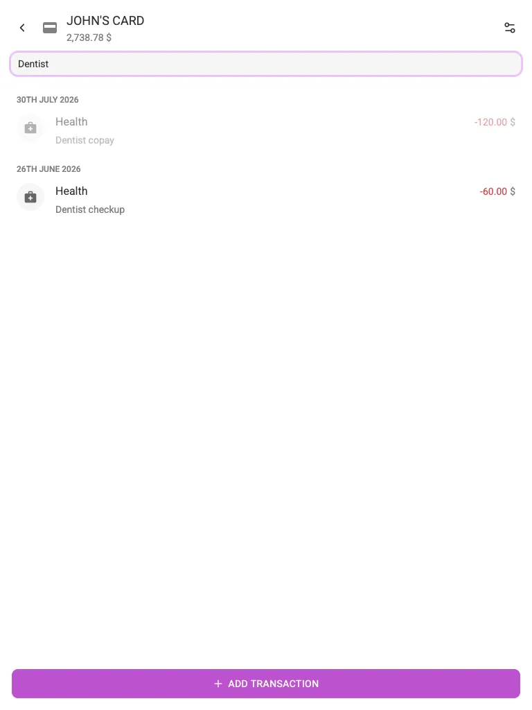 Searching transactions (tablet)