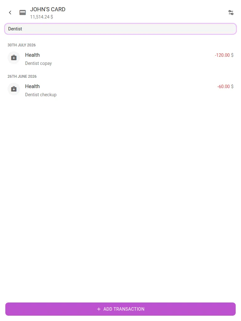 Searching transactions (tablet)