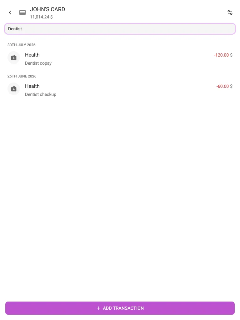 Searching transactions (tablet)