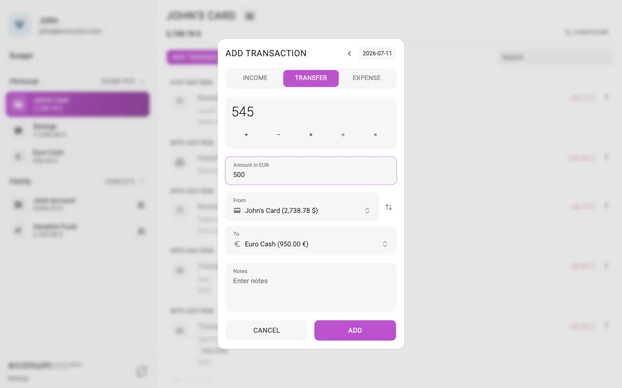 A cross-currency transfer with two amounts (desktop)