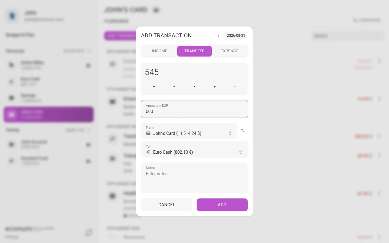 A cross-currency transfer with two amounts (desktop)