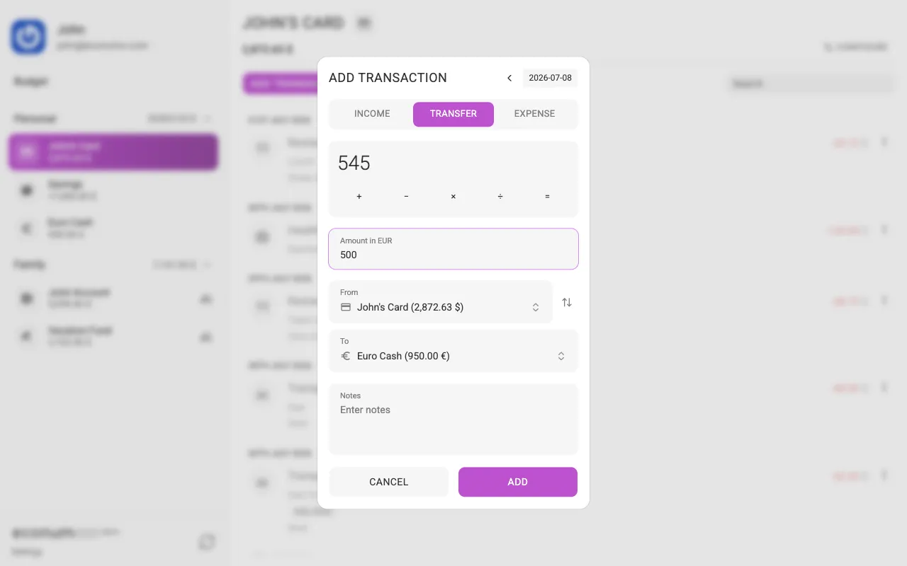 A cross-currency transfer with two amounts (desktop)