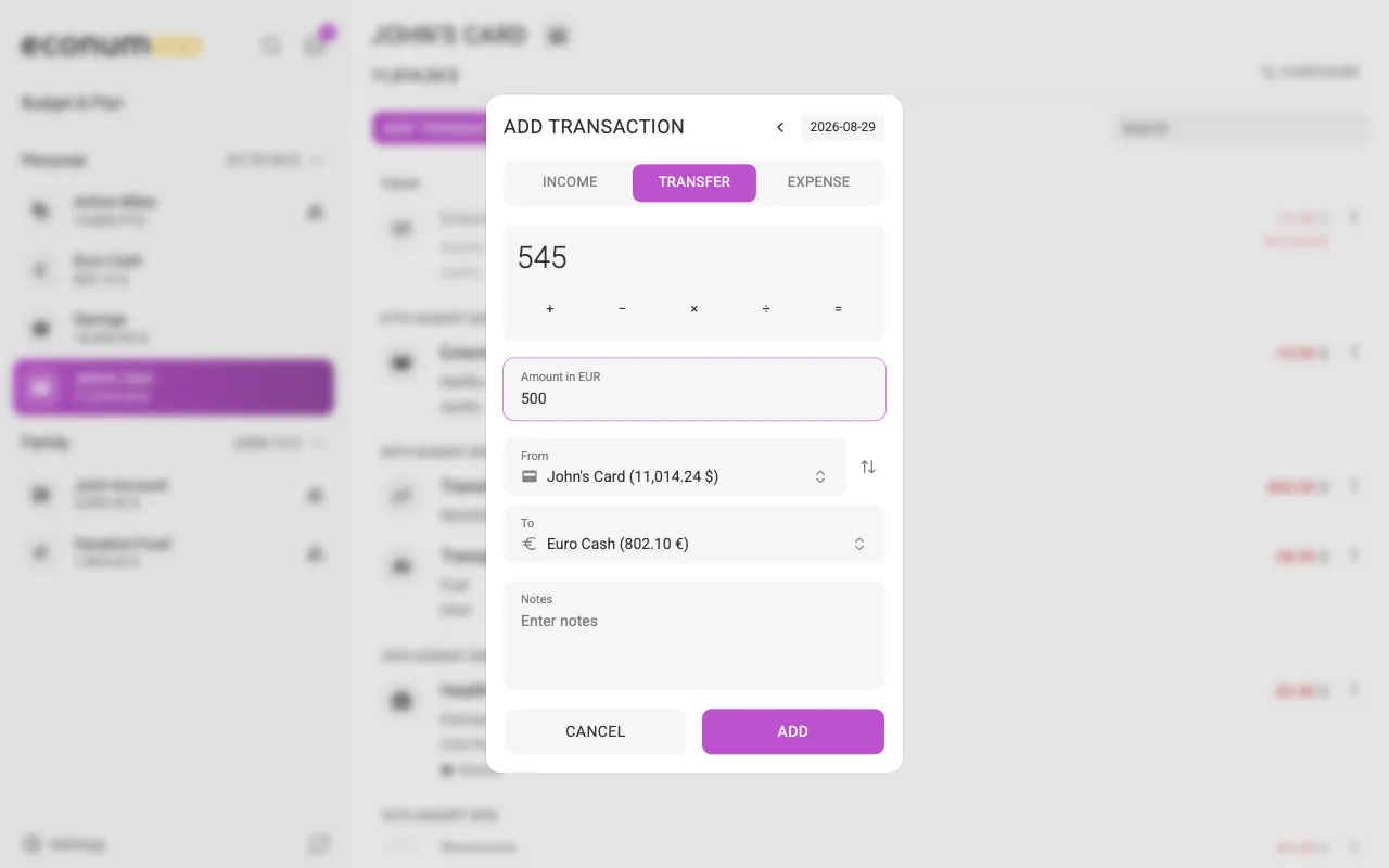 A cross-currency transfer with two amounts (desktop)