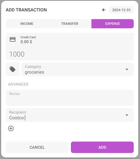 Adding expenses - recipient