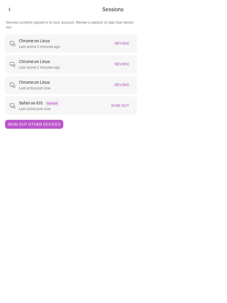 The Sessions screen (tablet)