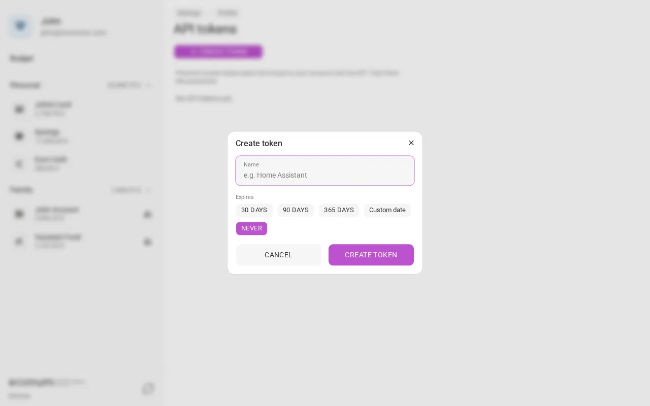 Creating an API token (desktop)