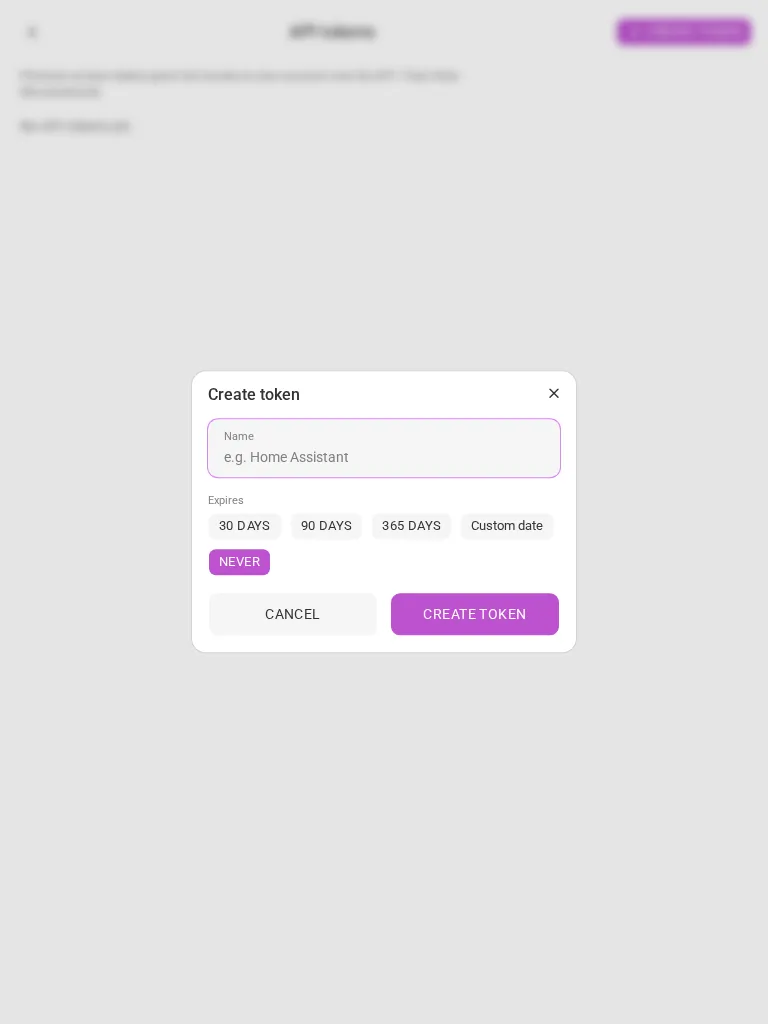 Creating an API token (tablet)