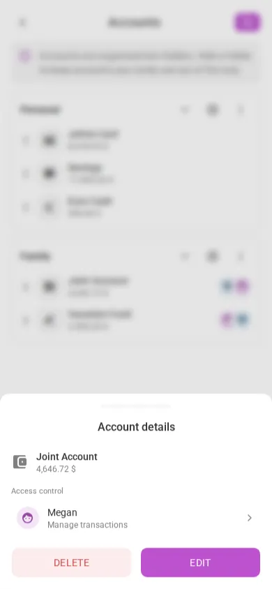 On mobile, open the account's details to reach Access control (mobile)