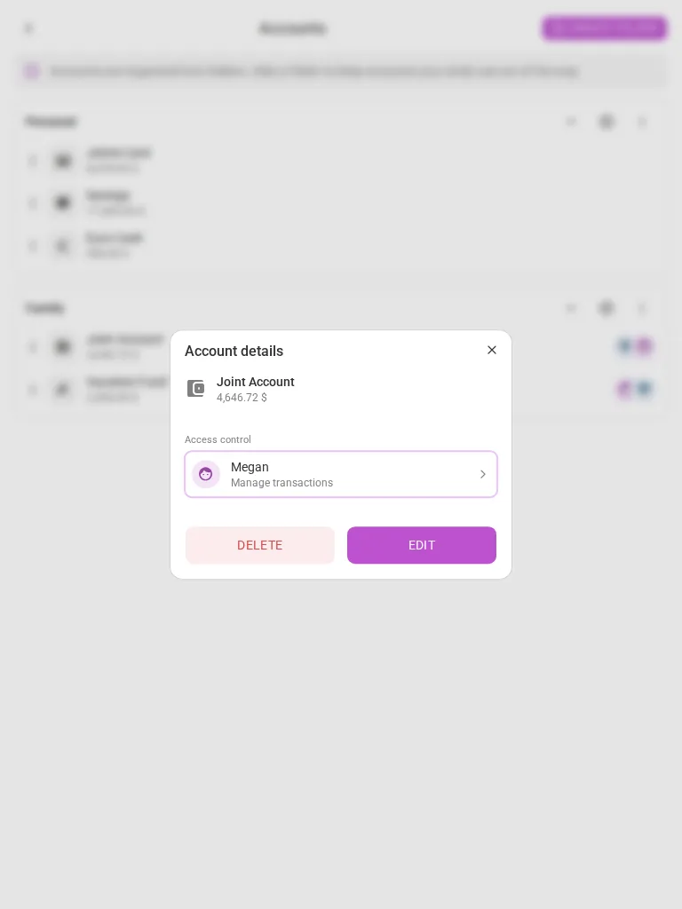 The access-control dialog for granting a new share (tablet)