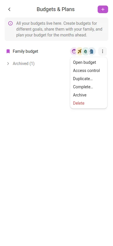 The budget lifecycle menu on a phone