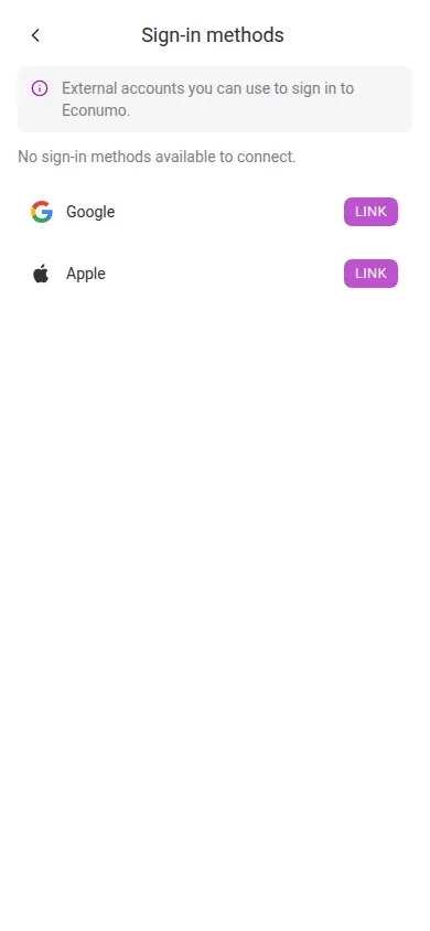 The Sign-in methods page on a phone