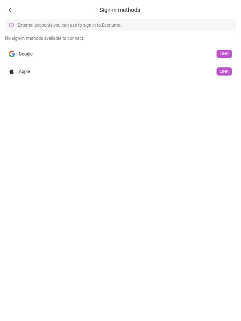 The Sign-in methods page on a tablet