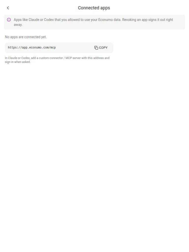The Connected apps page on a tablet