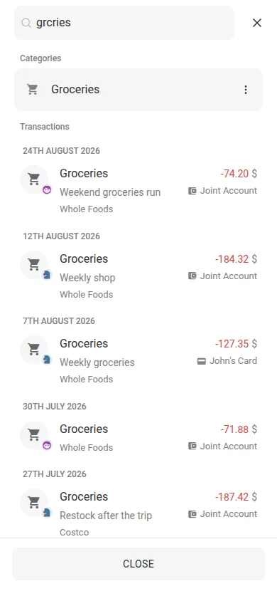 Search on a phone, with a full-width field and a close button