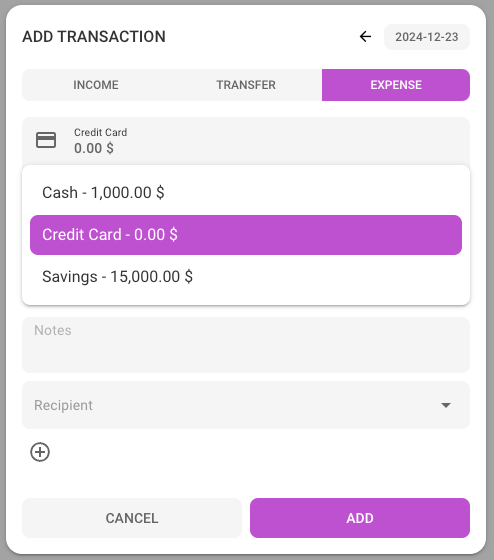 Adding expenses - account